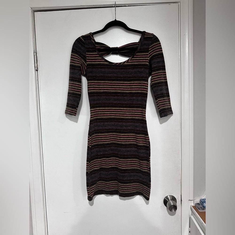 Sweater dress bracelet sleeves multicolored stripes
